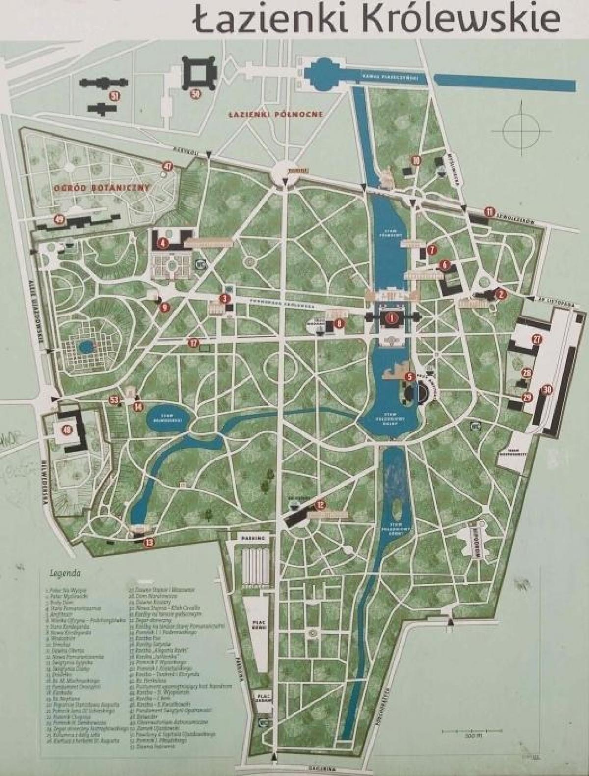 lazienki park Warskou kaart