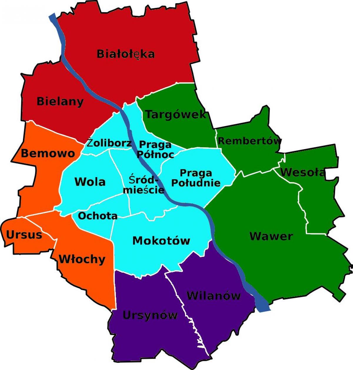 Kaart van Warskou distrikte 
